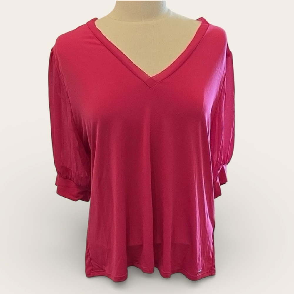 J.Crew Hot Pink V-Neck Short Sleeve Top – Size XL
